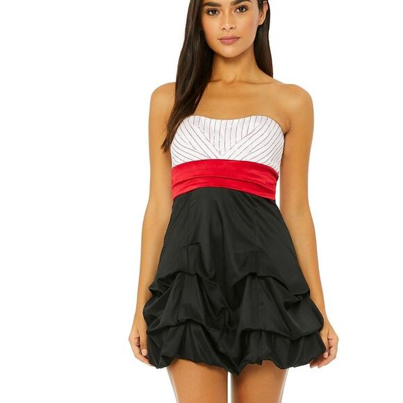Ruby Rox dress juniors white red black strapless sequin top SZ 3 belted short - Picture 1 of 8